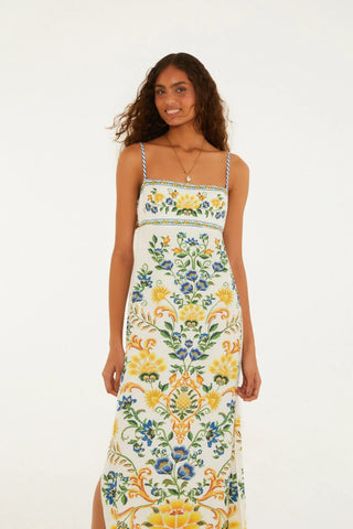 VESTIDO LONGO FLORAL EMILIA FARM BRANCO