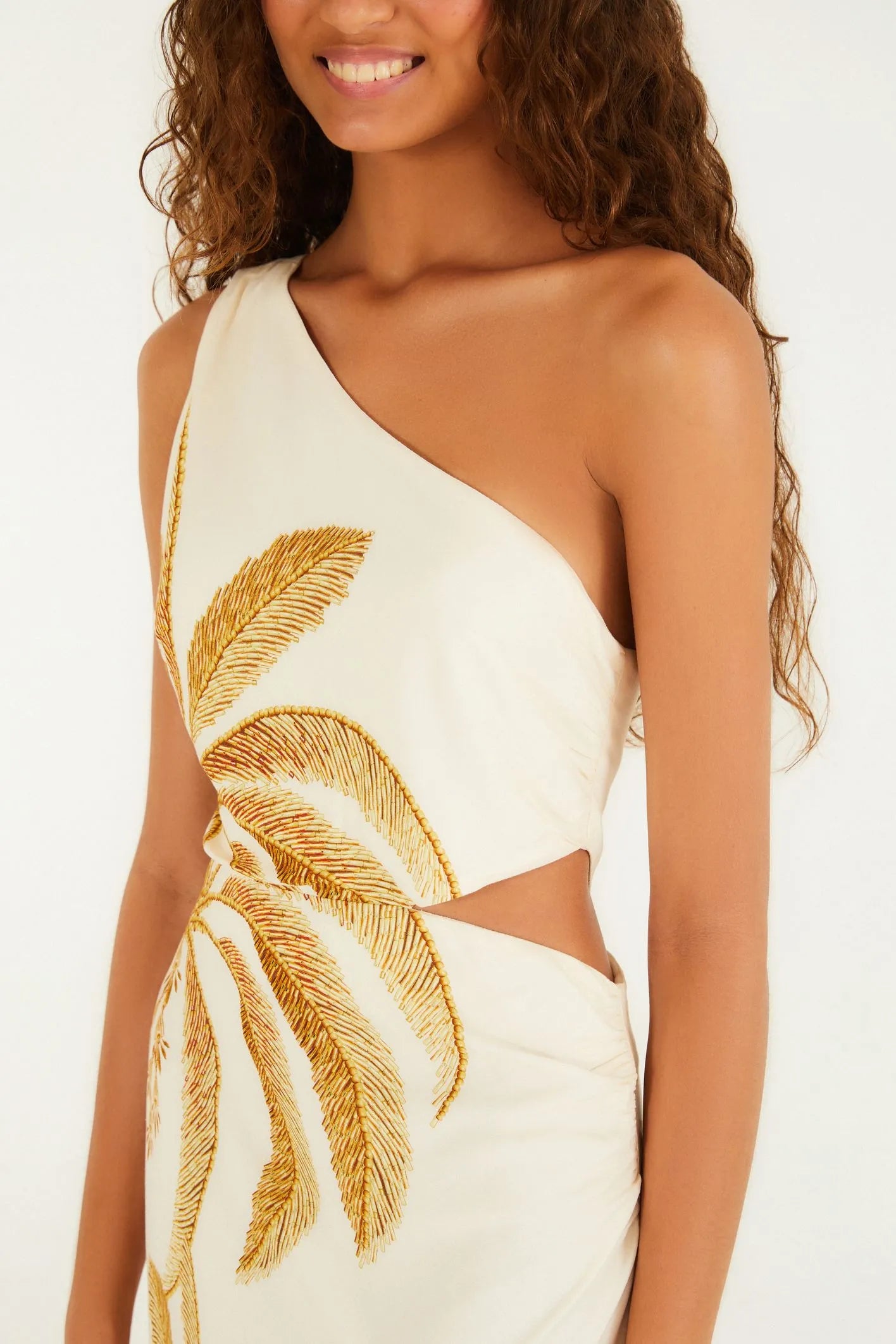 VESTIDO OMBRO SO PAISAGEM TROPICAL FARM BEGE