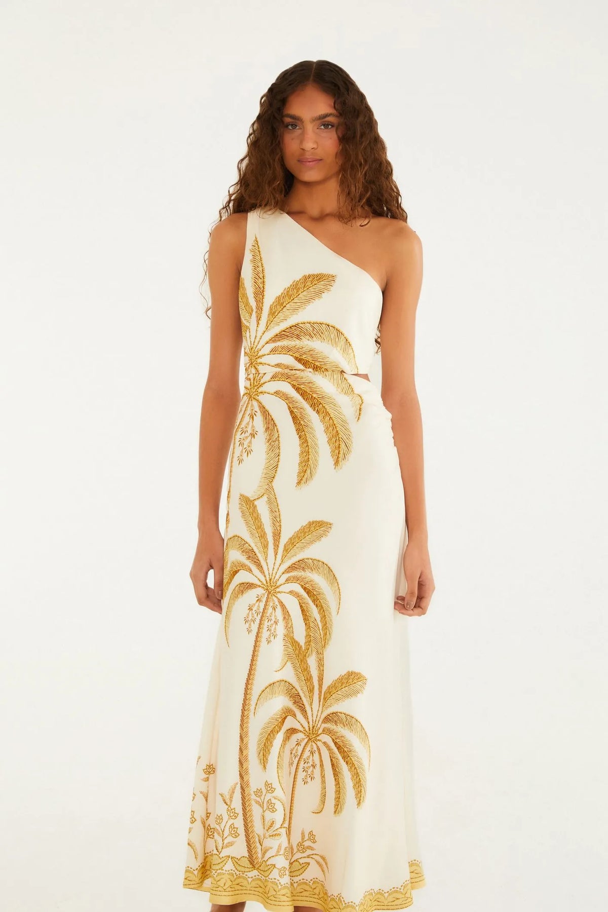 VESTIDO OMBRO SO PAISAGEM TROPICAL FARM BEGE