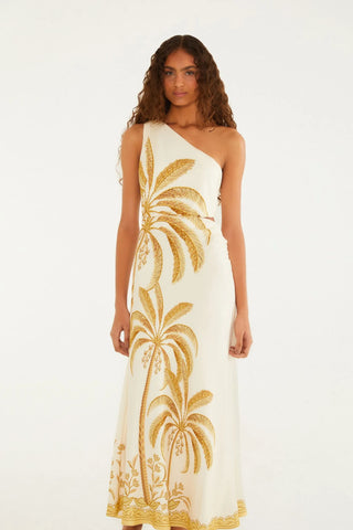 VESTIDO OMBRO SO PAISAGEM TROPICAL FARM BEGE