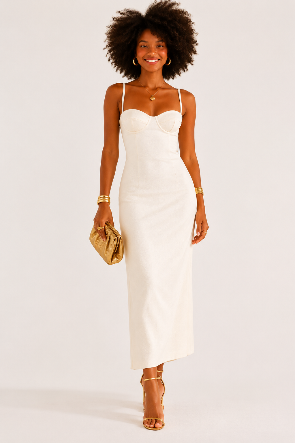 VESTIDO MIDI JACQUARD CONCHA FARM OFF WHITE