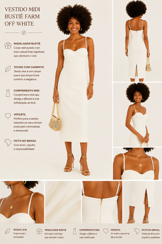 VESTIDO MIDI JACQUARD CONCHA FARM OFF WHITE