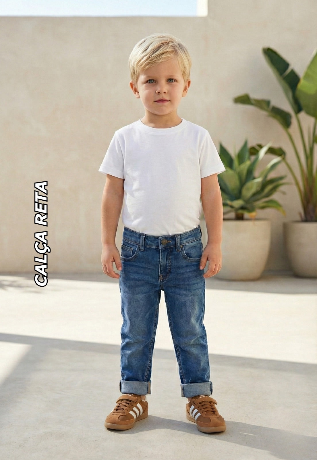 CALCA RETA JNS MOLETOM CRAWLING - 1/3 JEANS MEDIO