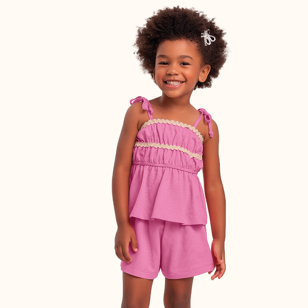 CONJ FEM BL ALCA DET RENDA E SHORT FAVO ROSA