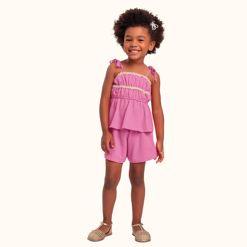 CONJ FEM BL ALCA DET RENDA E SHORT FAVO ROSA