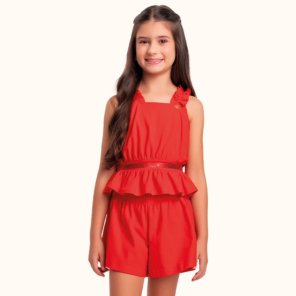 CONJ FEM REG BORD LANT E SHORT FLORENCE VERMELHO