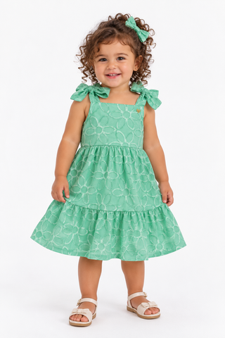 VESTIDO ALCA AMARRACAO TULE BORDADO VERDE CARIBE