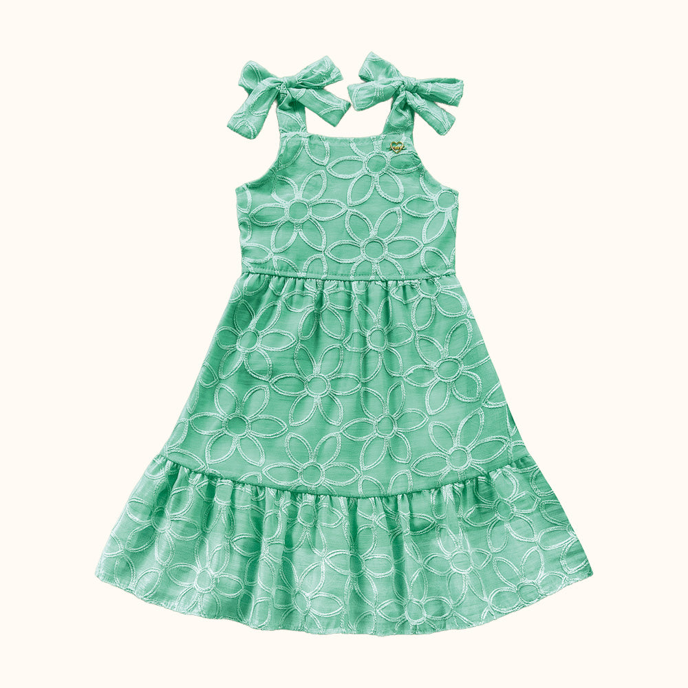 VESTIDO ALCA AMARRACAO TULE BORDADO VERDE CARIBE