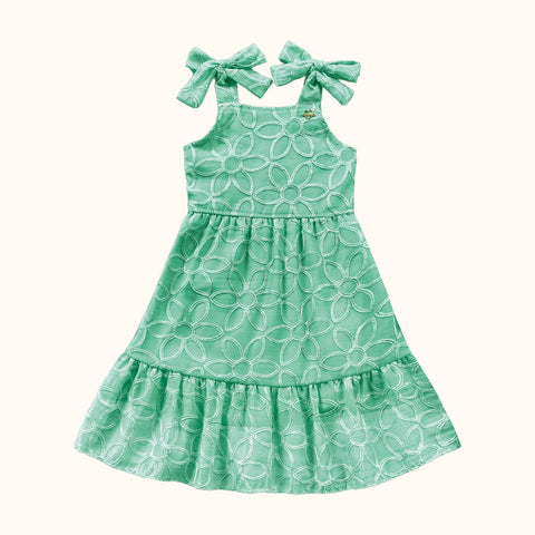 VESTIDO ALCA AMARRACAO TULE BORDADO VERDE CARIBE