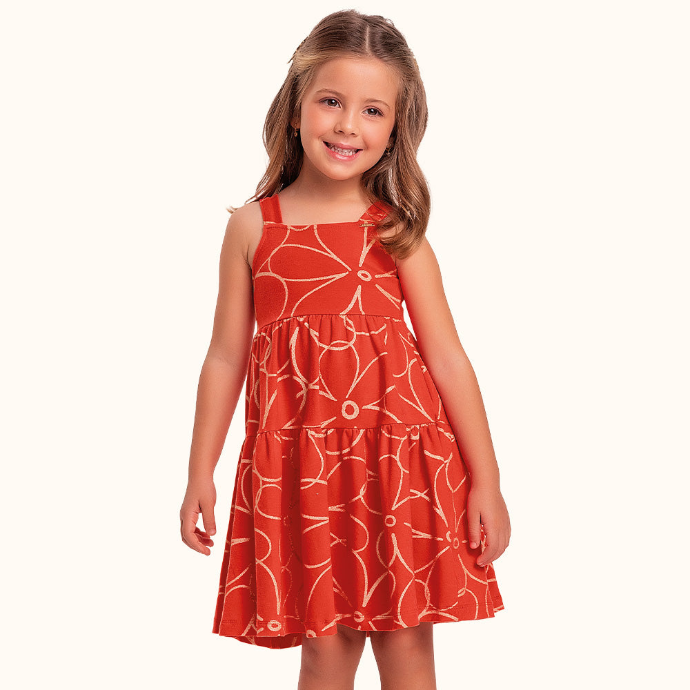 VESTIDO ALCA COTTON LEVE EST FLORAL VERMELHO