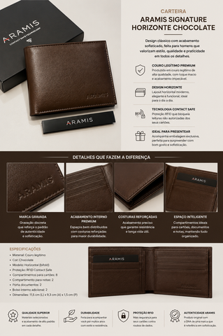 CARTEIRA ARAMIS SIGNATURE HORIZONTE CHOCOLATE