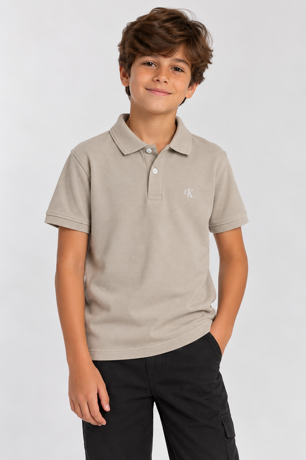 POLO CKJ KIDS MAS MC LOGO CK BORDADO CAQUI MEDIO