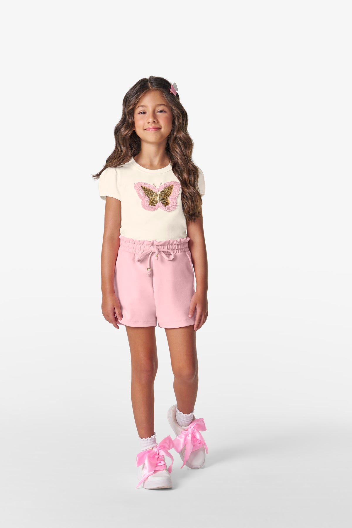 CONJ FEM BL EST BORB LANT E SHORT BOLSOS ROSA CLARO/OFF WHITE