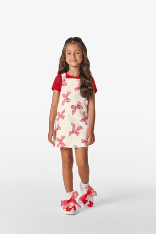 CONJ FEM BL RIB E SALOPETE EST LACOS OFF WHITE/VERMELHO