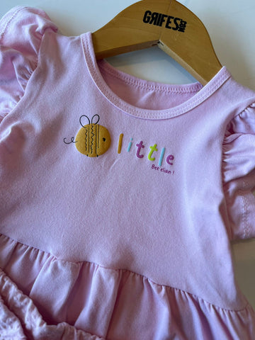 CONJ FEM BL ABELHA GLITTER E SHORT TEXT ROSA CLARO