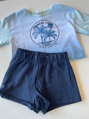 CONJ FEM BL TROPICAL LIVING E SHORT MLT AZUL