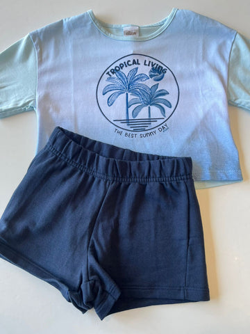 CONJ FEM BL TROPICAL LIVING E SHORT MLT AZUL