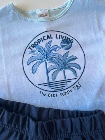 CONJ FEM BL TROPICAL LIVING E SHORT MLT AZUL