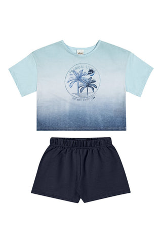 CONJ FEM BL TROPICAL LIVING E SHORT MLT AZUL