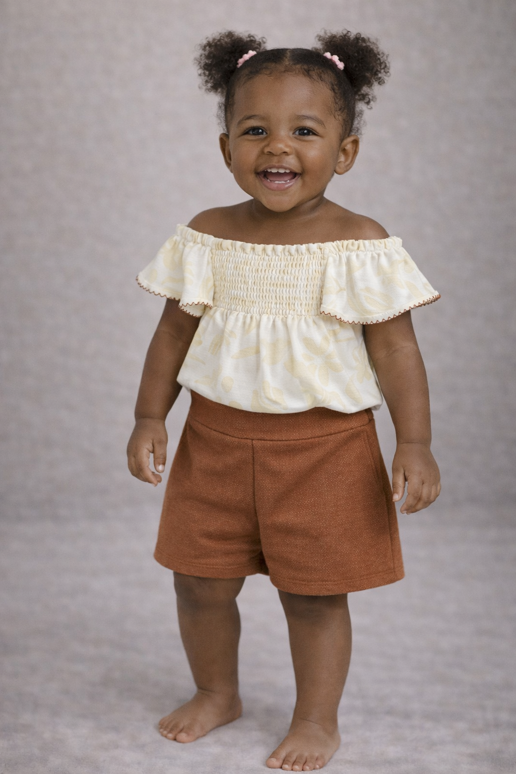 CONJ FEM BL BAB E LASTEX E SHORT TEXT OFF WHITE/MARROM