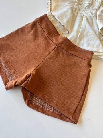 CONJ FEM BL BAB E LASTEX E SHORT TEXT OFF WHITE/MARROM