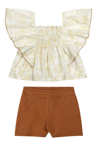 CONJ FEM BL BAB E LASTEX E SHORT TEXT OFF WHITE/MARROM