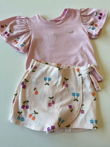 CONJ FEM BL DET MG E SHORT SAIA LIST EST ROSA CLARO