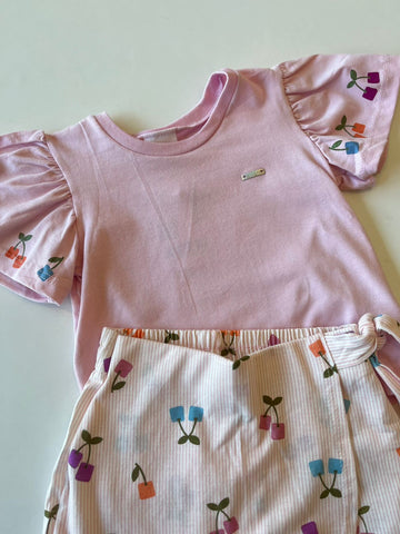 CONJ FEM BL DET MG E SHORT SAIA LIST EST ROSA CLARO