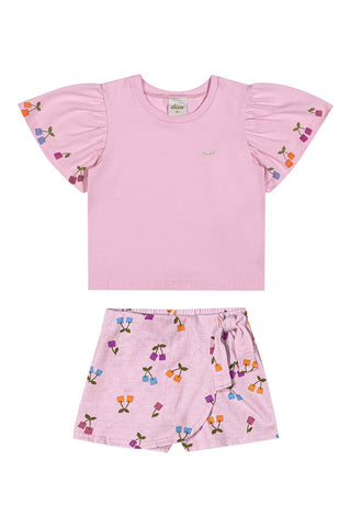 CONJ FEM BL DET MG E SHORT SAIA LIST EST ROSA CLARO