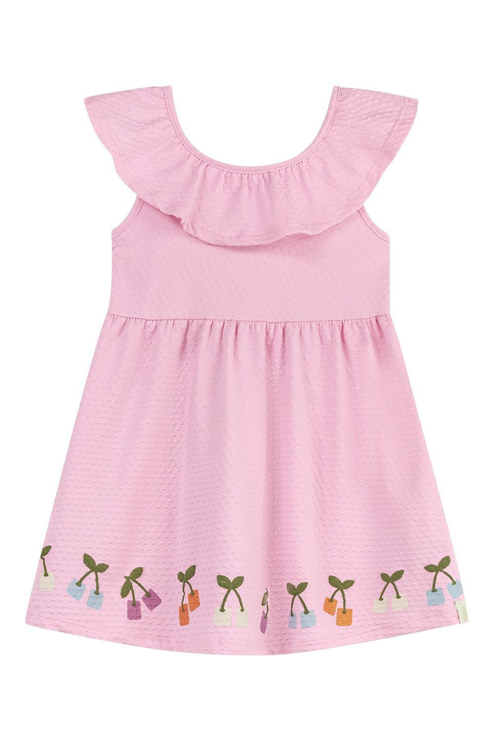 VESTIDO MG BAB CEREJAS BARRAS TEXT ROSA CLARO