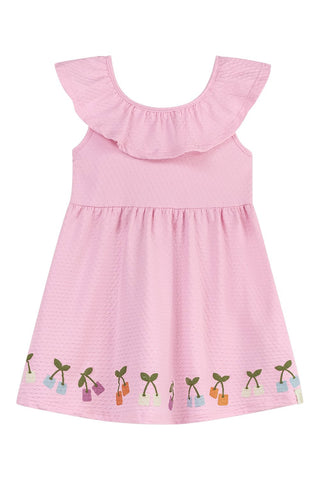 VESTIDO MG BAB CEREJAS BARRAS TEXT ROSA CLARO