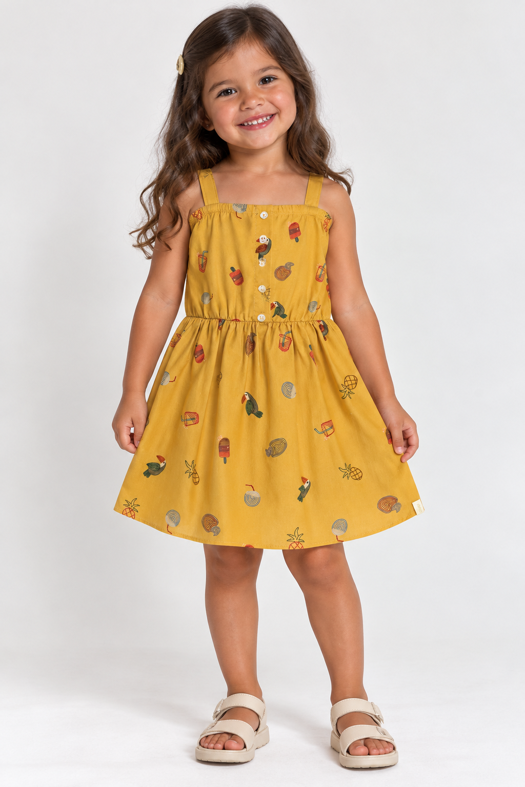 VESTIDO ALCA ELAST COS EST TROPICAL AMARELO MOSTARDA