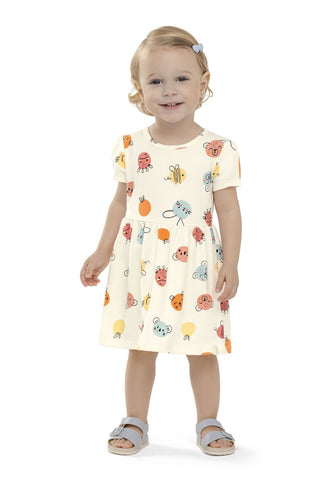 VESTIDO MC EST BICHINHOS E FRUTA OFF WHITE