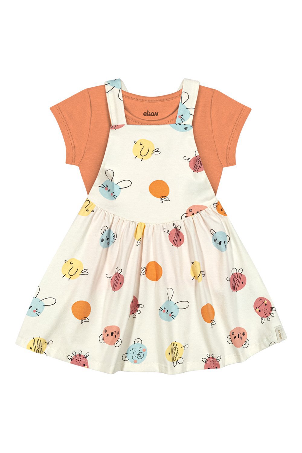 CONJ FEM BL E VESTIDO ALCA BICHINHOS OFF WHITE/LARANA