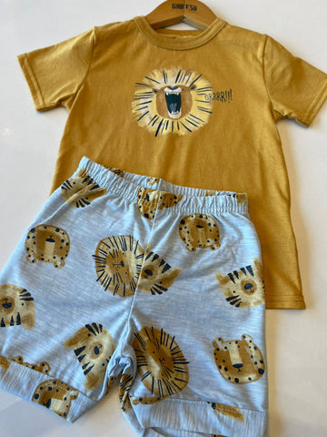 CONJ MAS CAM LEAO GRRR E BERM FLAME AMARELO MOSTARDA