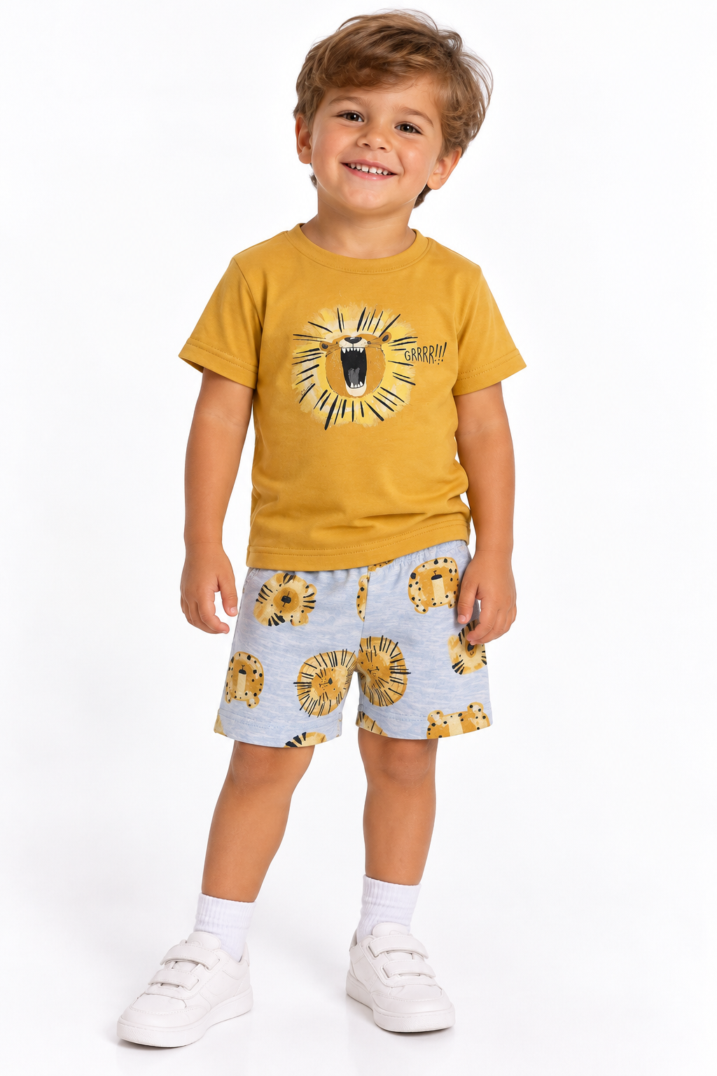 CONJ MAS CAM LEAO GRRR E BERM FLAME AMARELO MOSTARDA