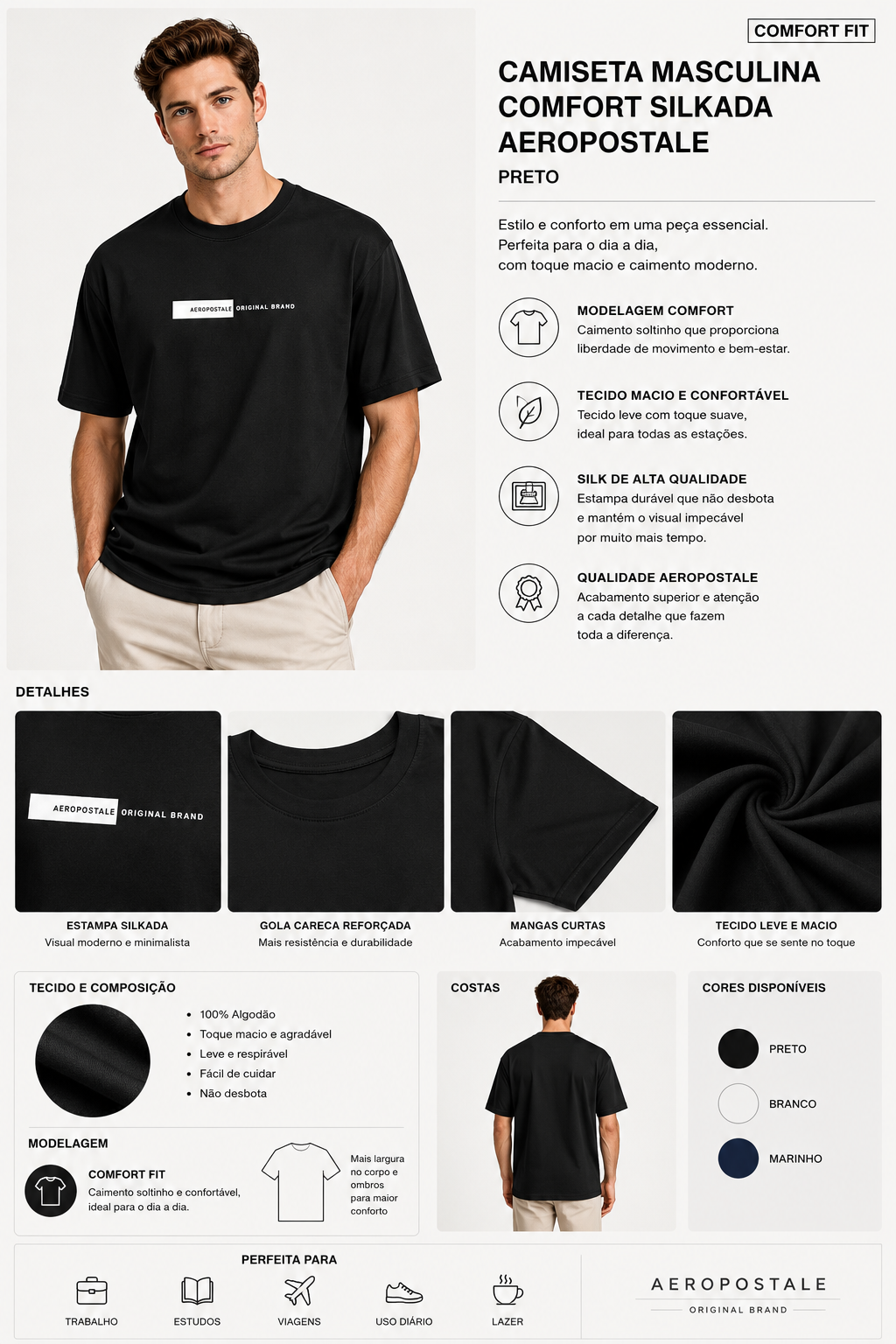 CAMISETA MAS MC COMFORT SILKADA PRETO