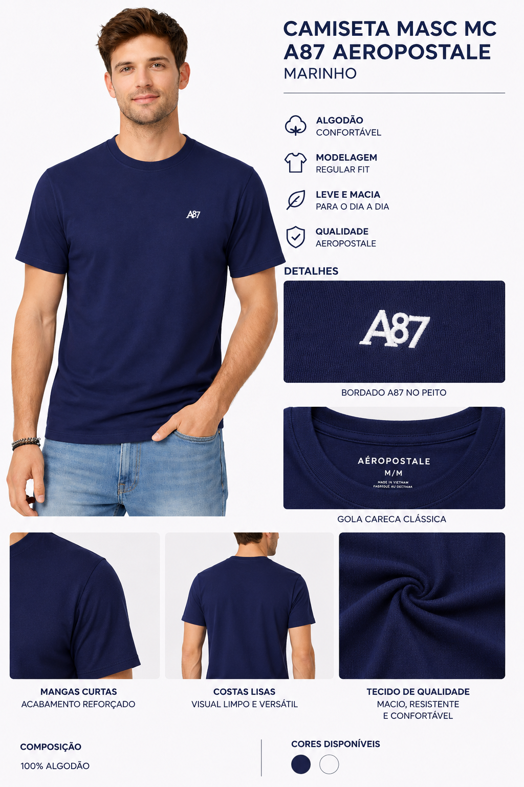 CAMISETA MASC MC A87 AEROPOSTALE MARINHO