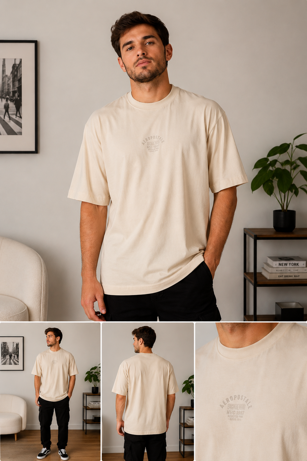 CAMISETA OVERSIZE SILKADA AEROPOSTALE CREME