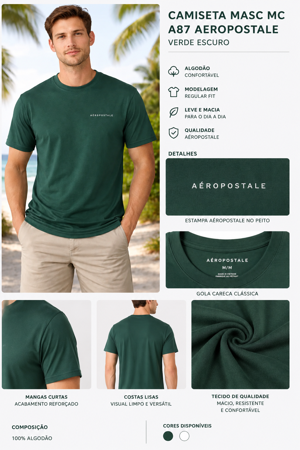 CAMISETA MASC MC A87 AEROPOSTALE VERDE ESCURO