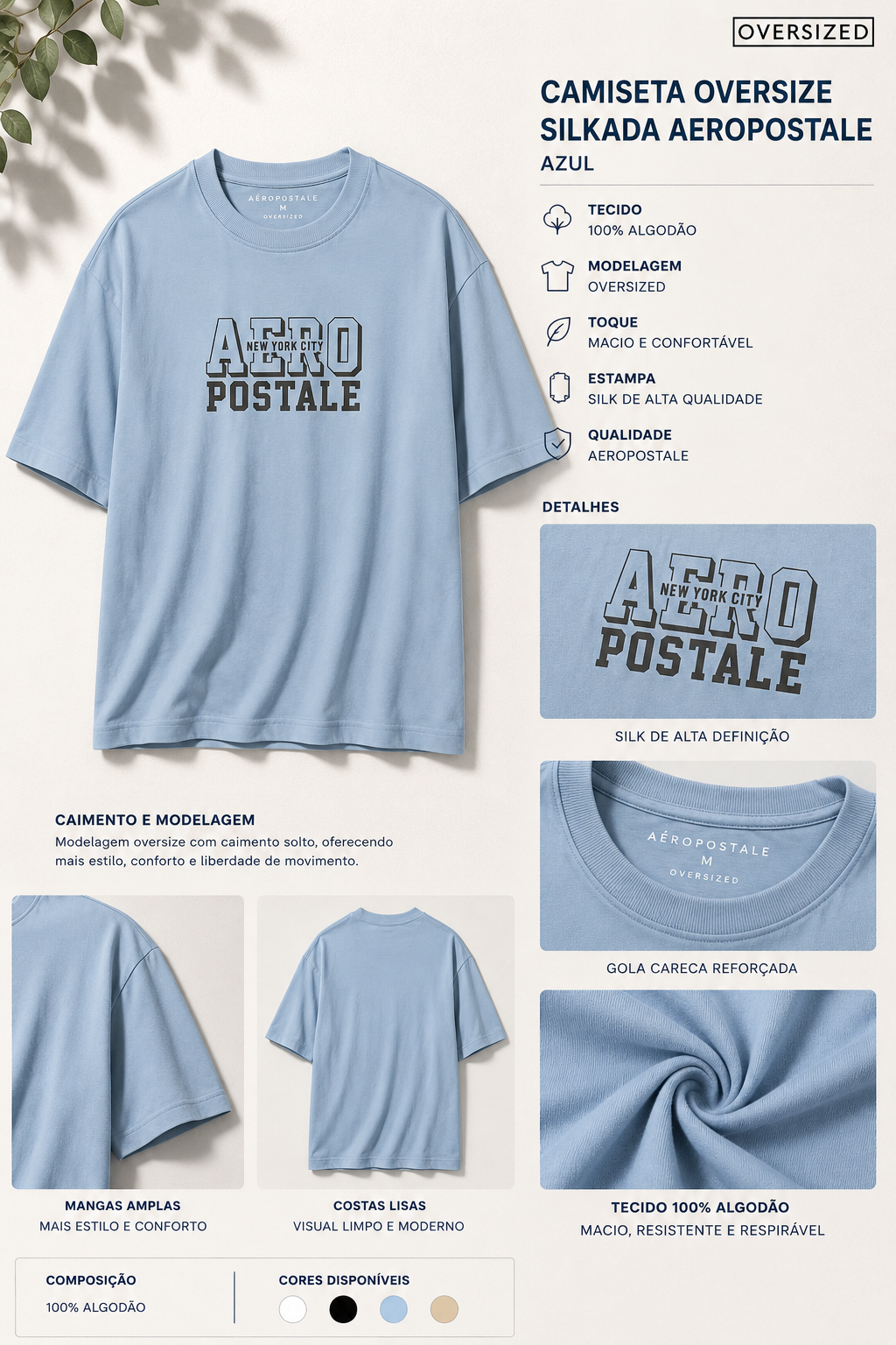 CAMISETA OVERSIZE SILKADA AEROPOSTALE AZUL