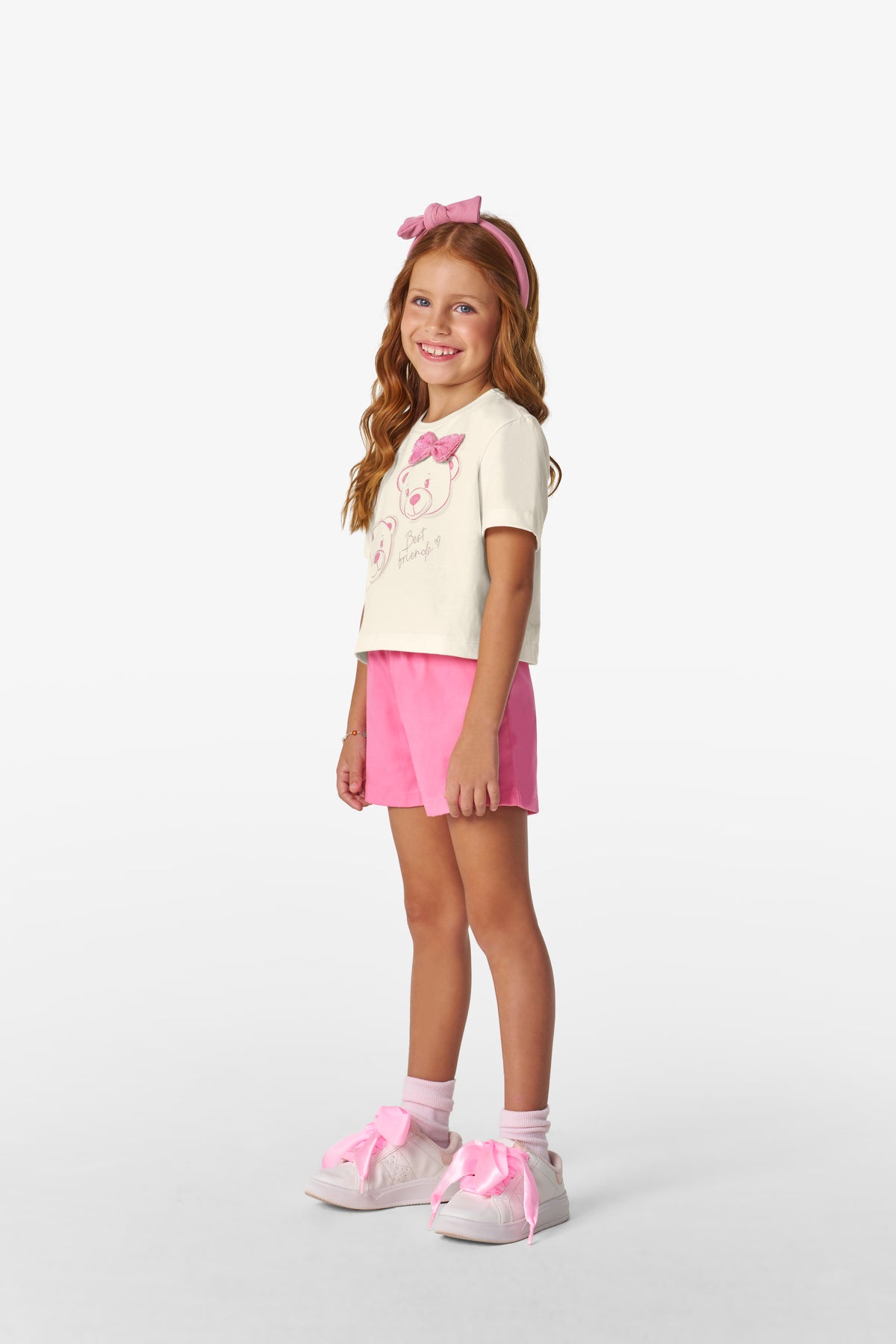 CONJ FEM BL URSOS LACO LANT E SHORT SARJ OFF WHITE/ROSA