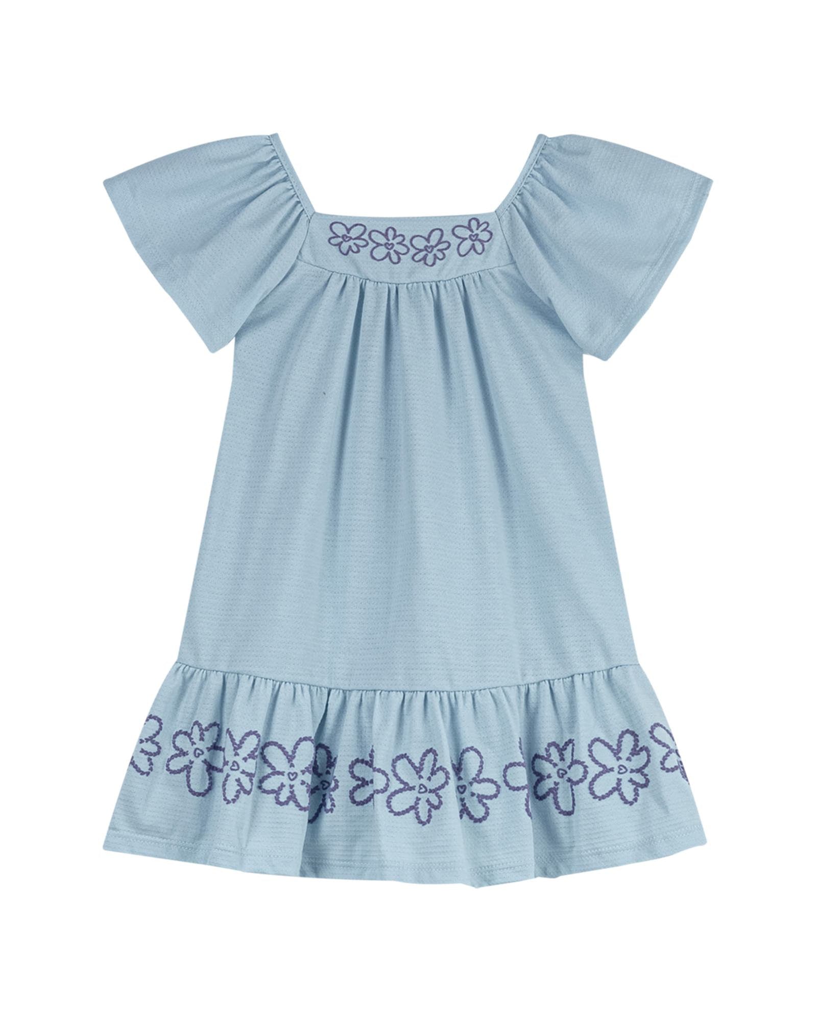 VESTIDO MALHA TRABALHADA EST PUFF FLORES AZUL CLARO