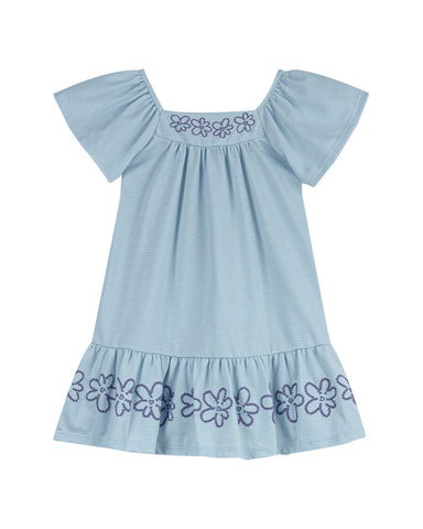 VESTIDO MALHA TRABALHADA EST PUFF FLORES AZUL CLARO