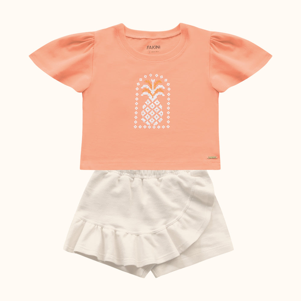 CONJ FEM BL ABACAXI LANT SHORT SAIA MLT LARANJA/BAUNILHA