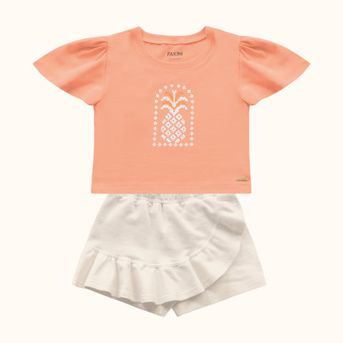 CONJ FEM BL ABACAXI LANT SHORT SAIA MLT LARANJA/BAUNILHA