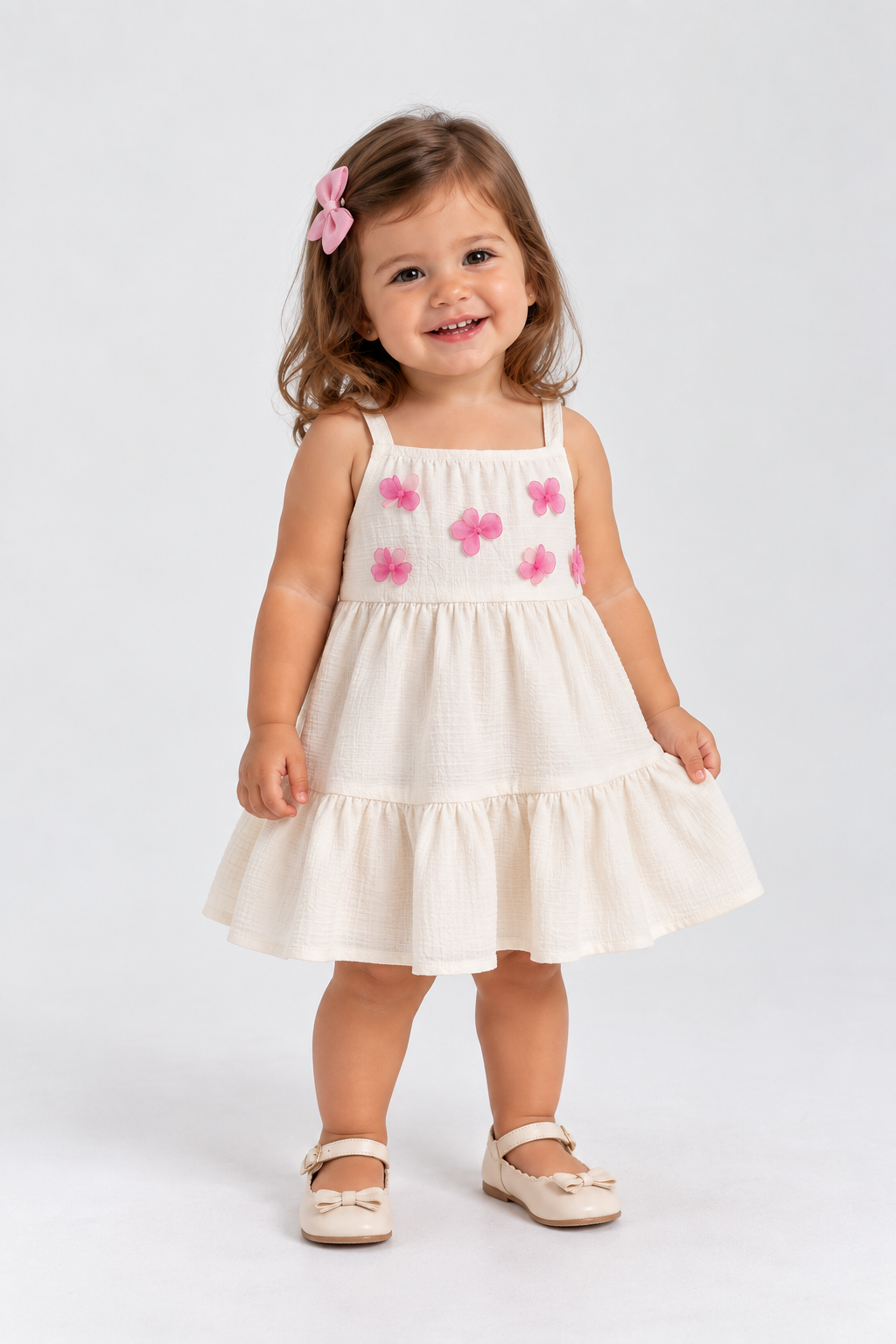 VESTIDO MALHA FLORENCE APLIQ BORBOLETAS BAUNILHA