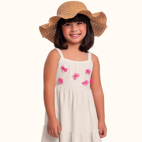 VESTIDO MALHA FLORENCE APLIQ BORBOLETAS BAUNILHA