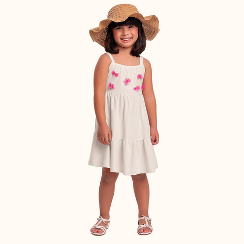 VESTIDO MALHA FLORENCE APLIQ BORBOLETAS BAUNILHA