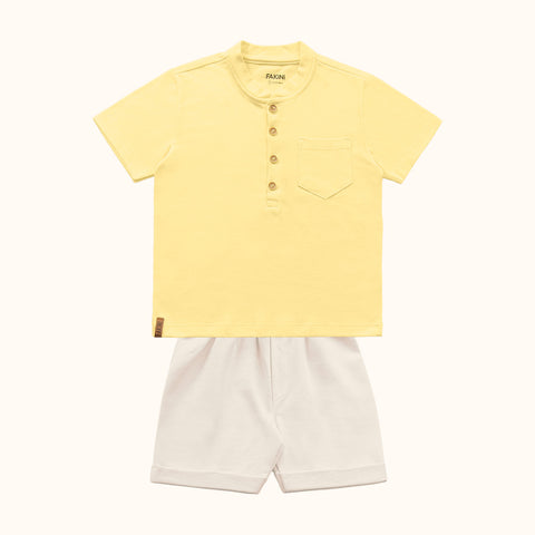 CONJ MAS CAM GOLA PADRE BOT E BERM MLT AMARELO/BAUNILHA